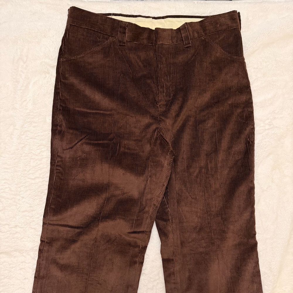 Vintage 1970s Brown Corduroy Pants Straight Leg Scovill Zipper Size 34x30 - Picture 3 of 14